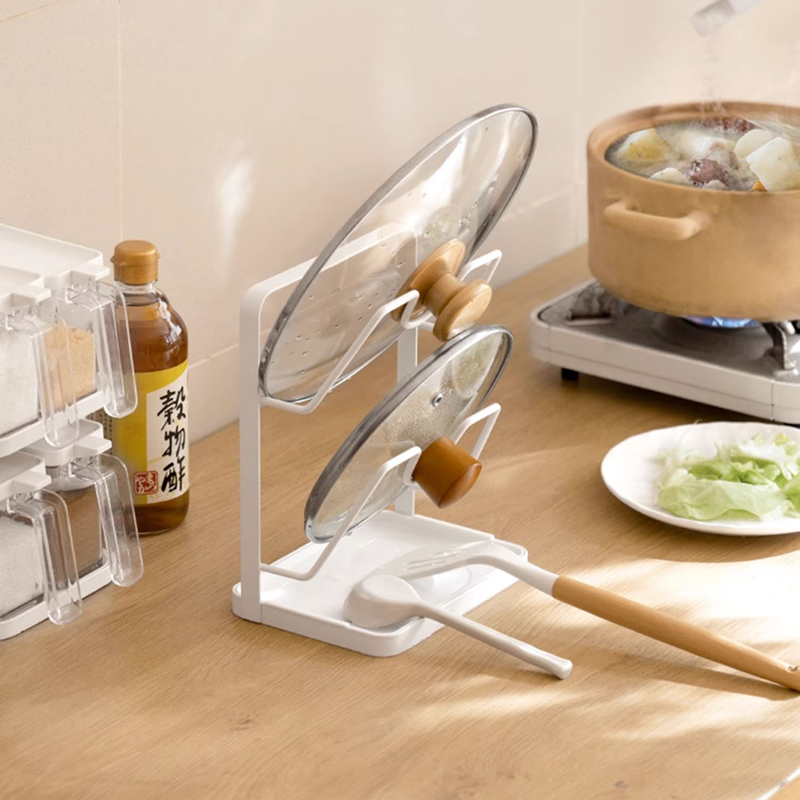 Giá đỡ nắp nồi và dụng cụ làm bếp để bàn