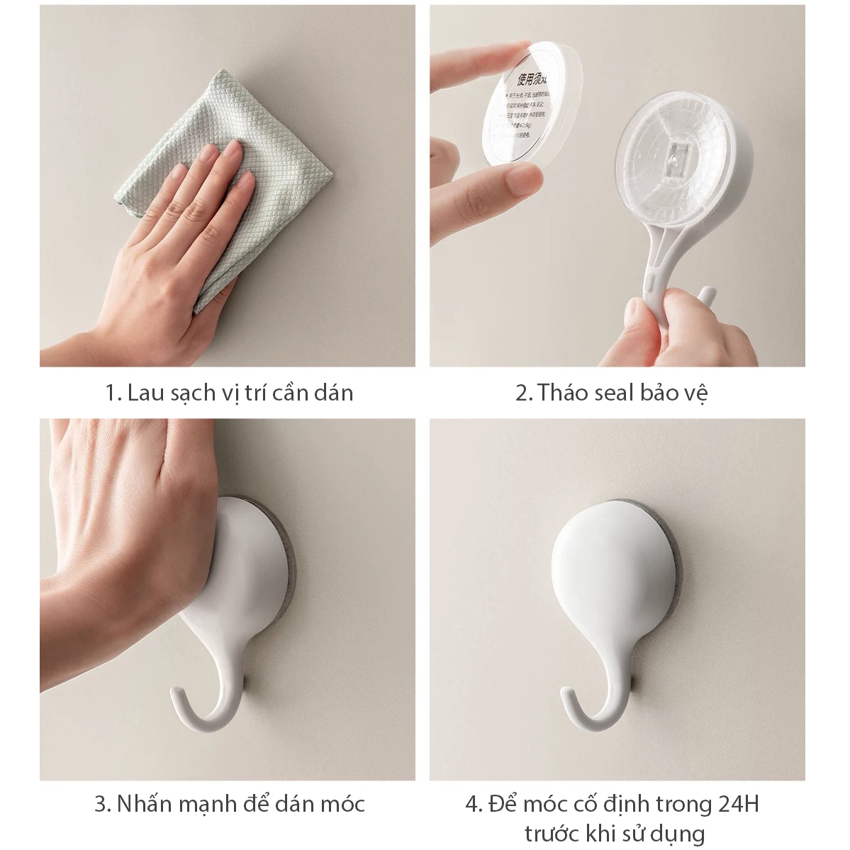Móc dán tường hút chân không thiết kế tinh tế thẩm mỹ